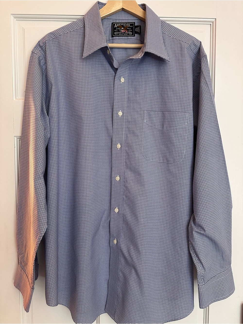American Living Men’s Blue Micro-Check Dress Shirt